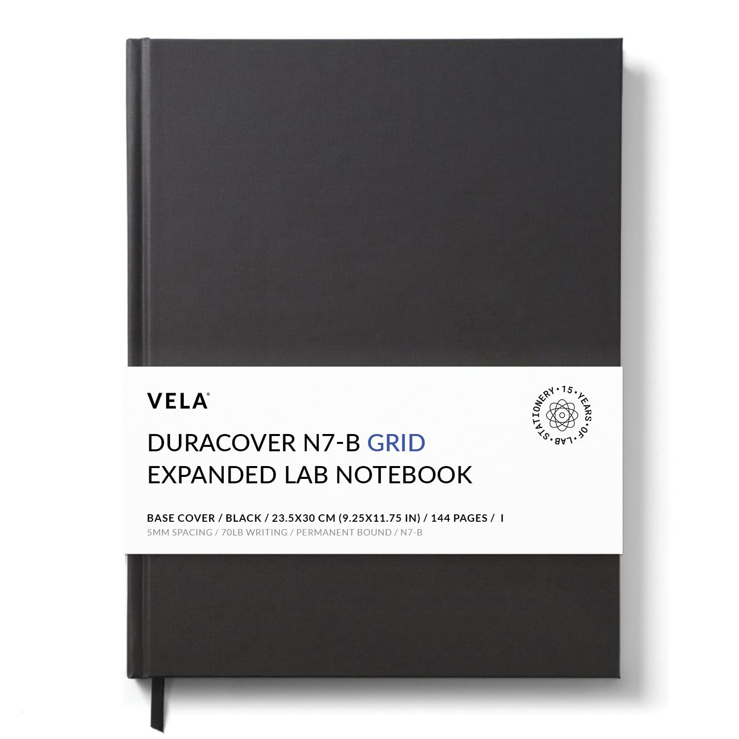 Vela Sciences Advanced N7-B Expanded DuraCover Lab Notebook, 9.25 x 11.75 in (23.5 x 30 cm), 144 Pages, Gray Saturated Weave, Permanent Bound, 70lb
