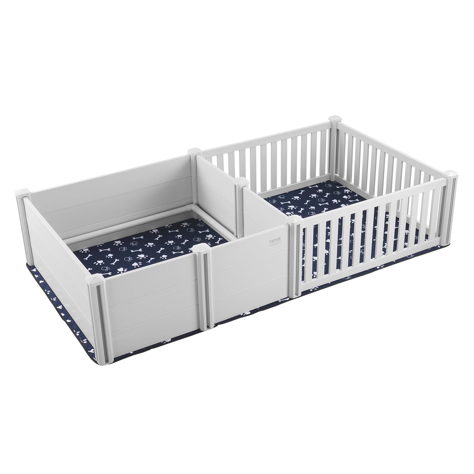 VEVOR Dog Whelping Box, 93.3 x 48.4 x 18.1in Dual Zone Whelping Box for Dogs and Puppies, Whelping Pen for Puppies, Dog Birthing Box with Rails, 2 Washable Pee Pads and 2 Storage Bags, White