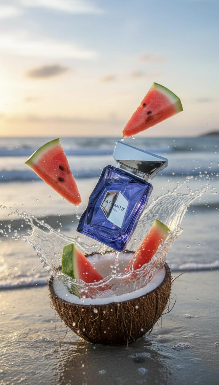 Atlantis Extrait Perfume Árabe Unisex Extrait de Parfum 100ml de Larga Duración, Incluye Atomizador Recargable, Mandarina Sandía Coco Ámbar Gris Cacao, Fragancia Intensa Frutal (Atlantis Extrait)