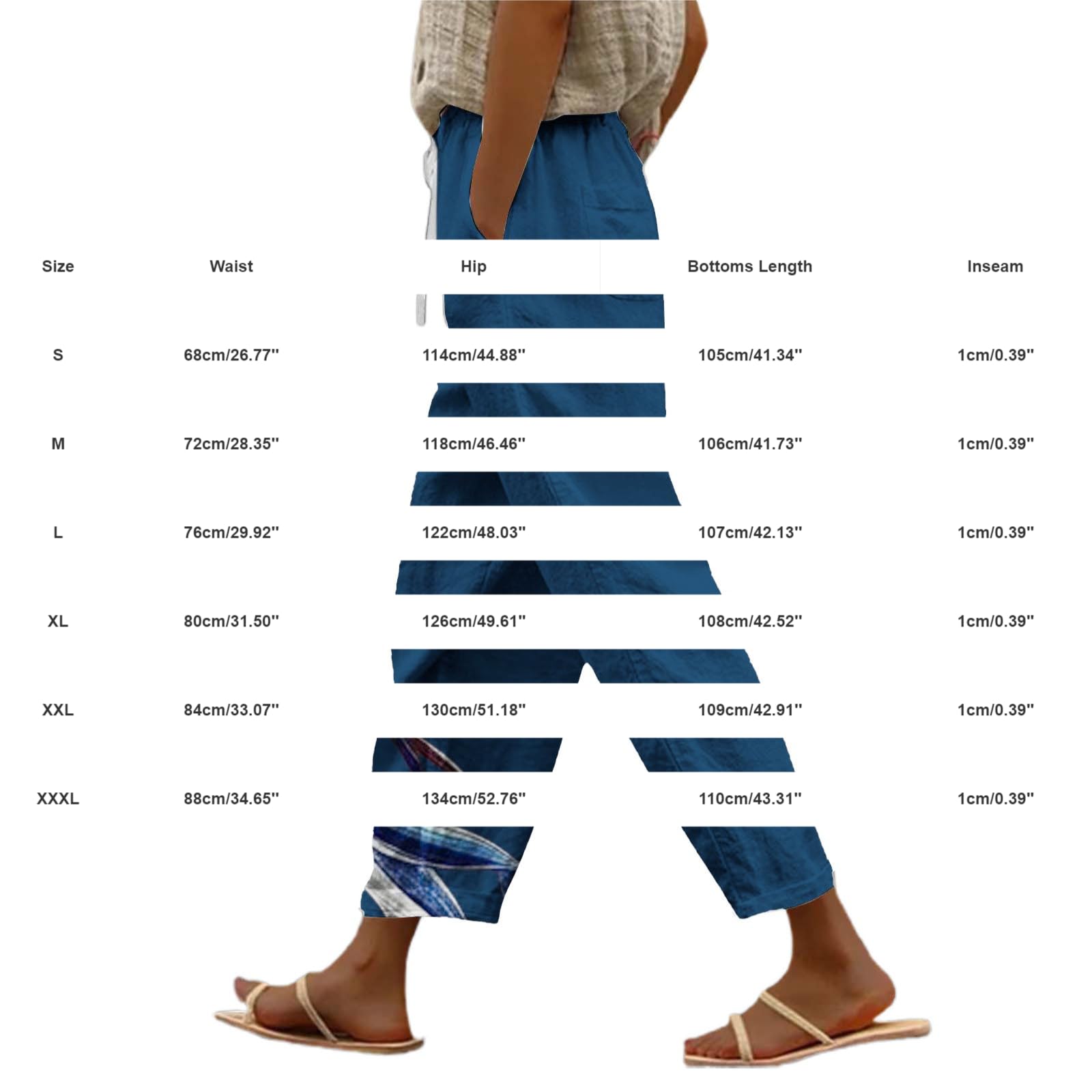 Generisch Pantalon d'été léger pour femme - Imprimé mousseline - Pantalon de loisirs - Pantalon de plage aéré - Pantalon décontracté en lin - Taille haute - Pantalon droit - Pantalon d'été avec poches