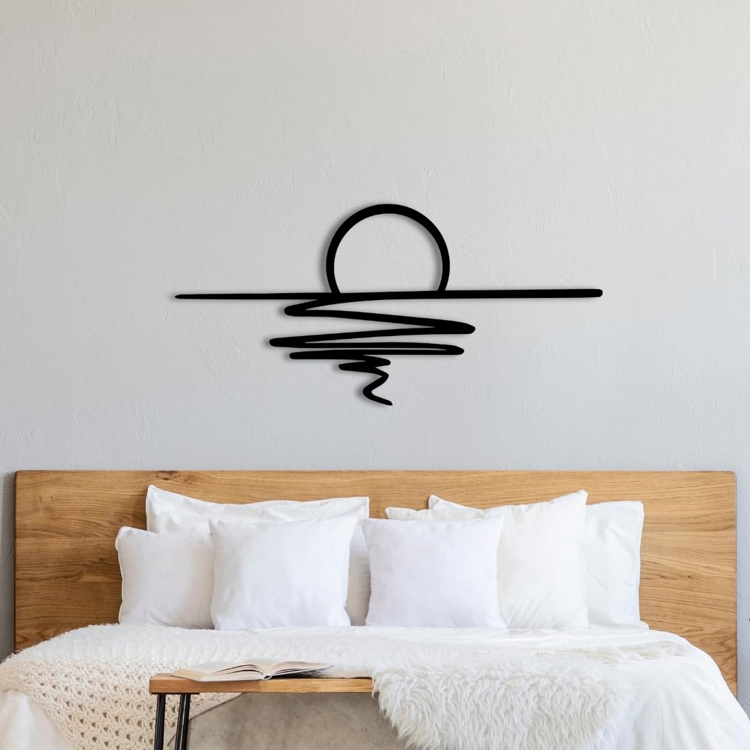 Decortie Sunset Minimalist Black Metal Line Art Wall Decor