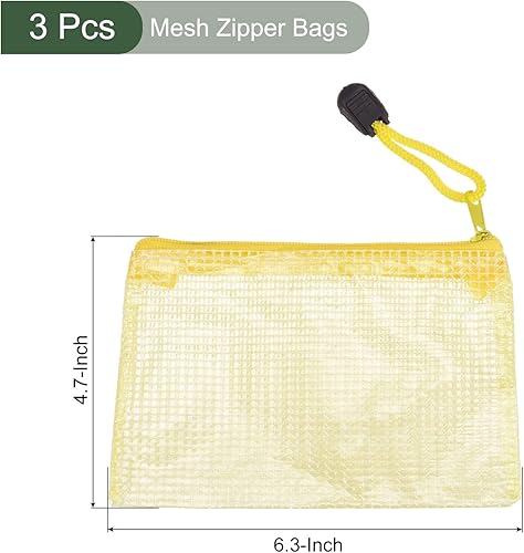 Miniatura 2 de YOKIVE 3 Pack Mesh Zipper Bags, A6 Mesh File Pockets Plastic Document Pouch, Great for Office Appliances Travel Storage(Yellow)