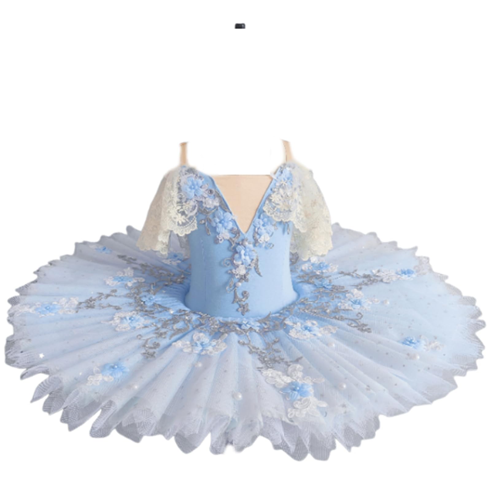 Leotardo de Ballet para niñas, Manga Corta Encaje Bordado Falda tutú de Tul Traje de competición de Danza del Lago de los Cisnes