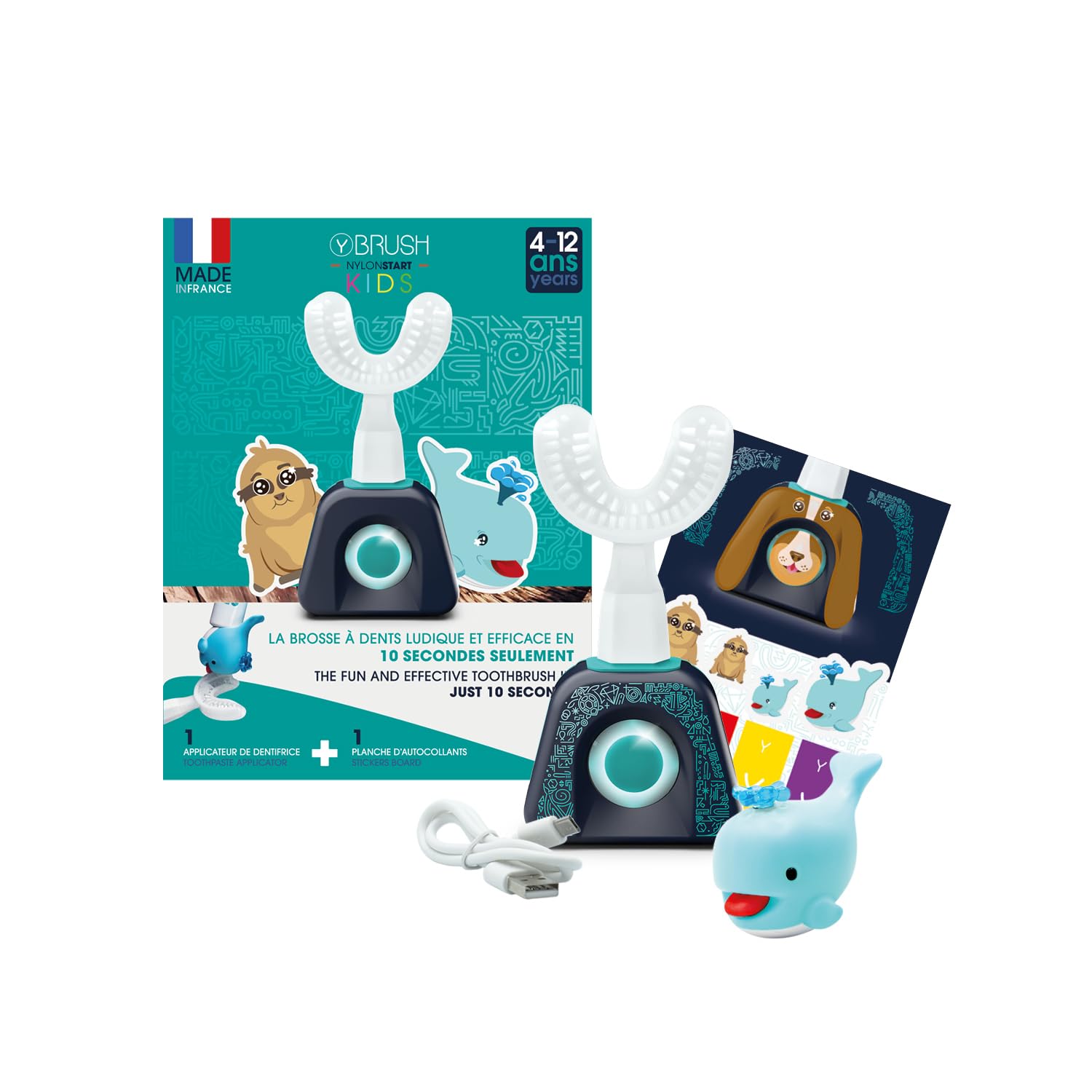 Y-Brush Nylon Start Kids Kids France Born Electric Toothbrush 4-12 Years Old, Sonic Toothbrush, Rechargeable, Waterproof, Y Shape Brush, U-Shaped Brush, Mouthpiece Toothbrush, Full Automatic Toothbrush (Kids)