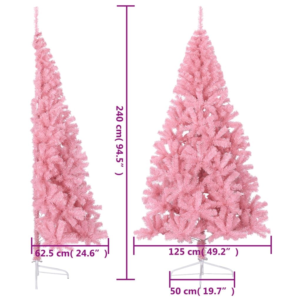 Árbol de Navidad artificial de PVC rosa de 240 cm con soporte de acero resistente, diseño semicircular, 1050 ramas, ideal para decoración festiva