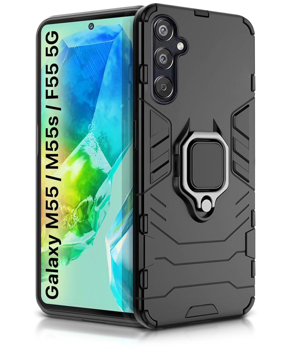 WOW IMAGINE Shock Proof Back Case Mobile Cover for Samsung Galaxy M55 5G | M55s 5G | F55 5G (Tough Armor | Hybrid PC + TPU | Full Protection with Ring Holder & in-Built Kickstand | Black) (B0DCNBF4L2) Amazon Price History, Amazon Price Tracker