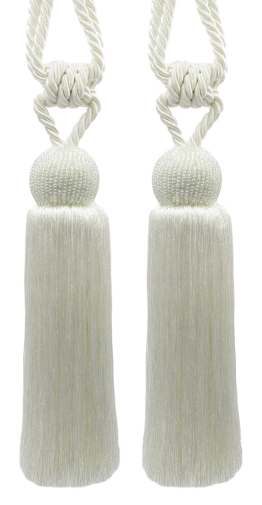 Fermatende decorativi con nappe riccamente realizzati a mano con un design con perline di vetro, lunghezza nappa 20 cm, larghezza 66 cm (stile # TBBD8) bianco puro #A1 (bianco brillante) set di 2
