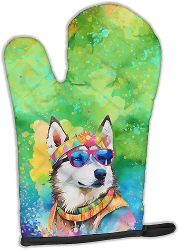 Caroline's Treasures DAC2564OVMT - Manopla de horno Siberian Husky Hippie Dawg - Manopla de horno gruesa resistente al calor para sartenes calientes