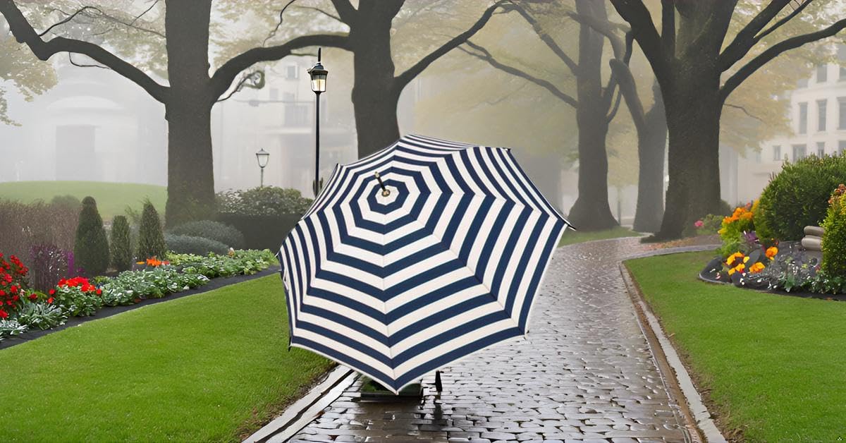 Paraguas Automático Ligero Portátil Compacto con Mango Largo de Tela Recubierta de Vinilo para Protección Solar y de Lluvia Diseño Minimalista a Rayas