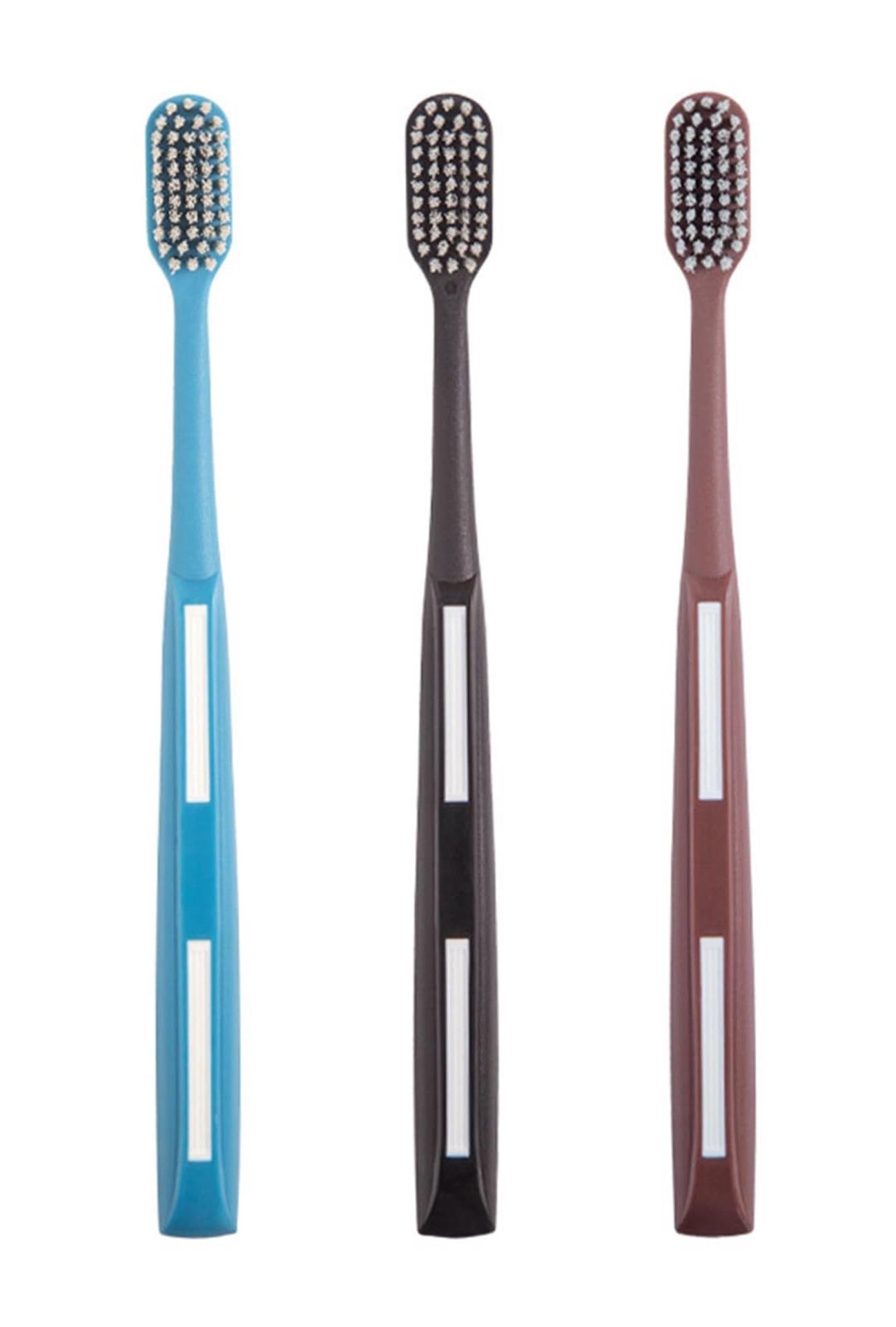 Adult Large Head Manual Hard bristled Toothbrush with Cover Cap|lid,for Cleaning Smoke Stain, Tartar, Coffee Stain, Tea Stain.【3 Count (Pack of 1),Blue, Brown, Black】