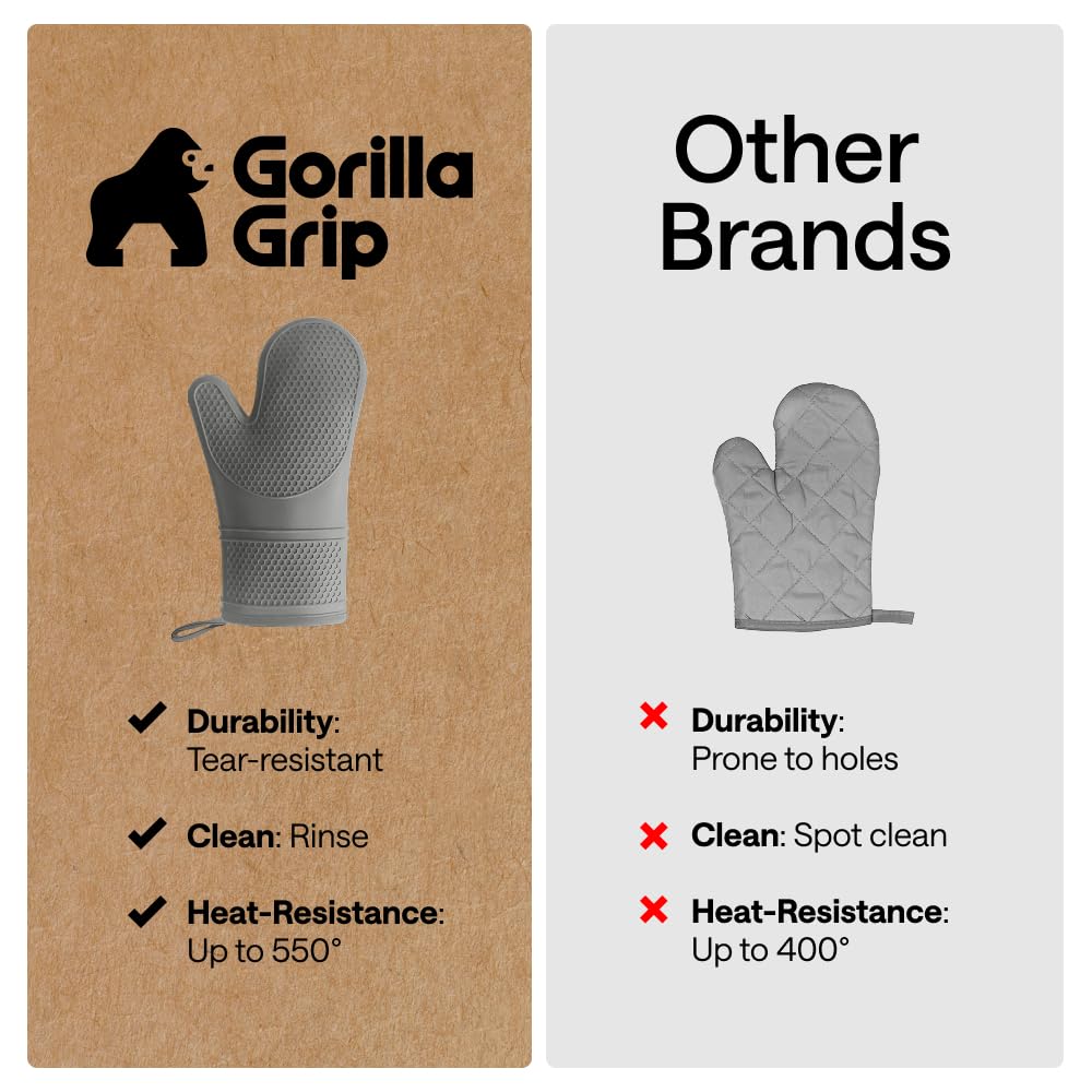Gorilla Grip - Set di guanti da forno in silicone antiscivolo di alta qualità, guanti da forno flessibili, resistenti al calore, guanti da cucina per proteggere le mani dalle superfici calde della