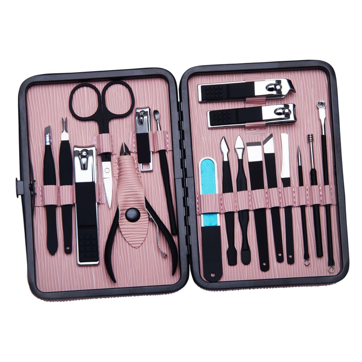 Set de Manicura de Uñas 18 Piezas de Acero Inoxidable Rosa | Portátil Alta Resistencia, para Pedicura y Grooming, Incluye Cortaúñas y Lima