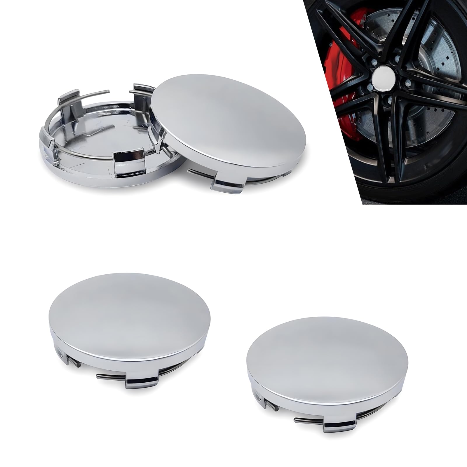 4 PCS Car Hub Caps, Outside Diameter 2.36 in Inner Diameter 2.2 in Rim Hub Shell, Car Snap-On Plastic Wheel Center Cover, Suitable for Most Cars (Silver)