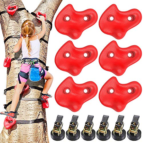 WAREMAID Lot de 6 supports d'escalade pour enfants et adultes, avec 6 sangles à cliquet pour extérieur, cour ninja, guerrier et obstacle, capacité de charge de 90,7 kg Cover