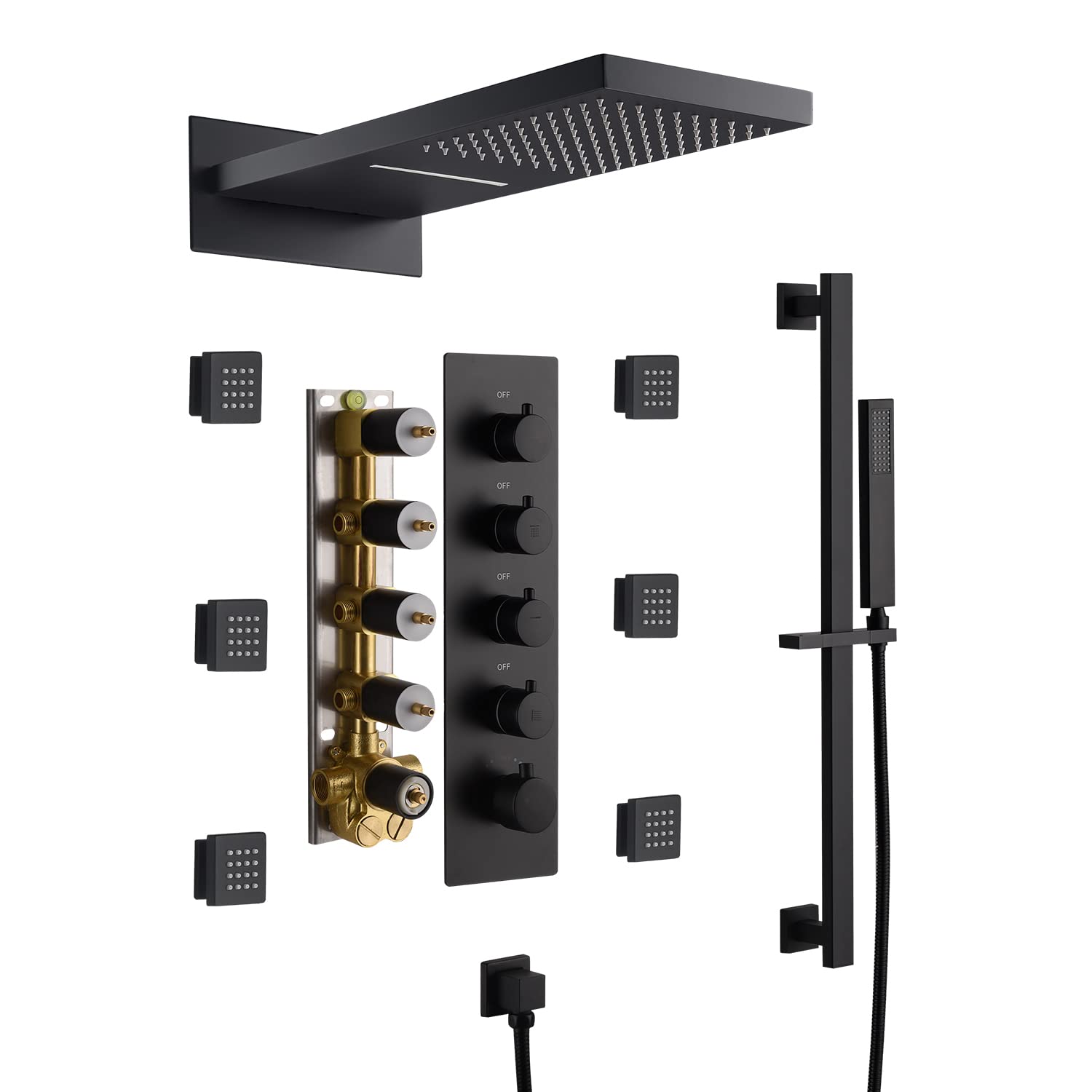 Buy Matte Black 22 Inch Rainfall Waterfall Shower Head 4 Way