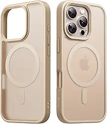 JETech Capa Magnética para iPhone 16 Pro 6,3 Polegadas Compatível com MagSafe, Case de Telefone Fina e à Prova de Choque com Capinha Parte Traseira Fosca Translúcida (Costas Titânio-Deserto)