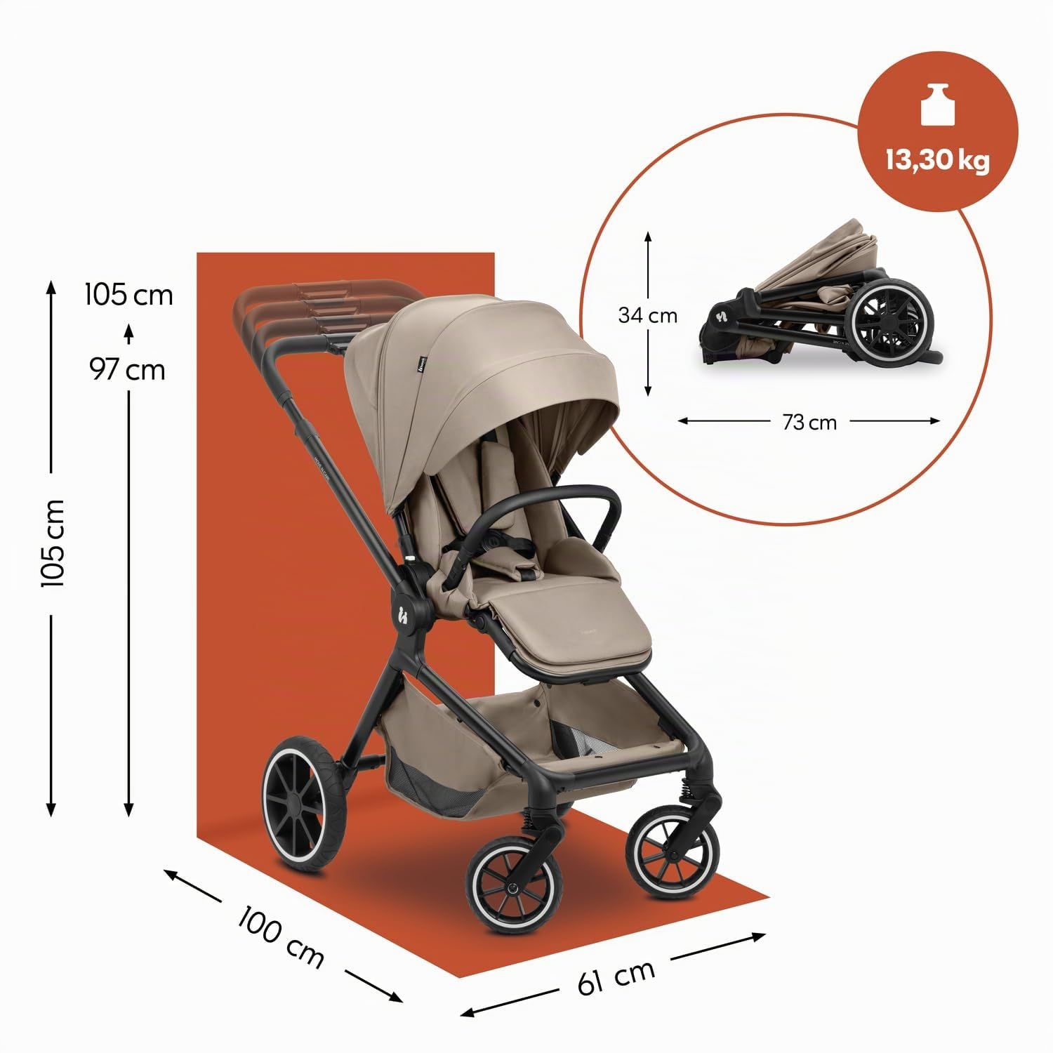 hauck Move N Care Carrito Bebé Multifunción desde el Nacimiento hasta 22 kg | Silla de Paseo Ligera Reversible y Reclinable - Capota XL UPF 50+ - Suspensión y Ruedas de Goma - Adaptadores - Moca