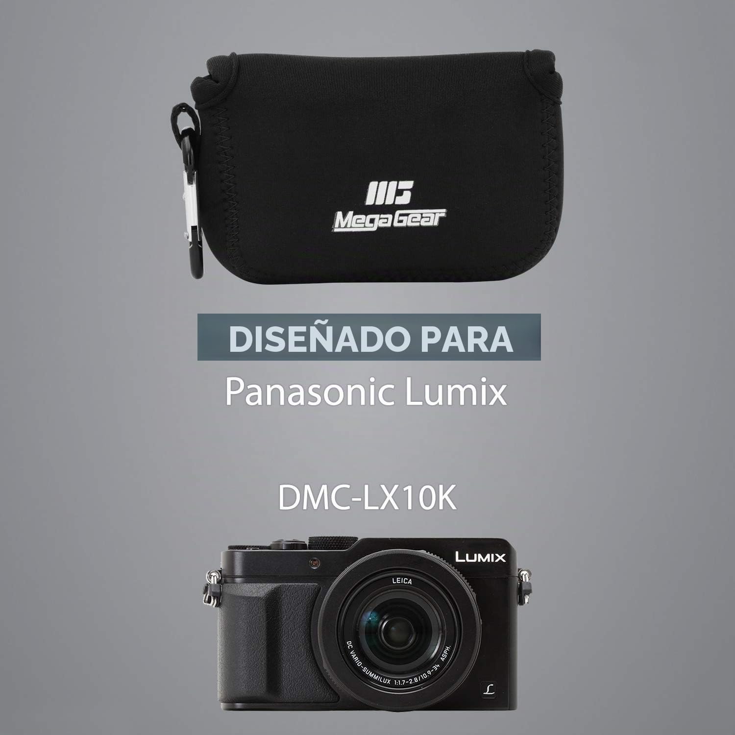 MegaGear MG1029 - Funda de Neopreno Ultraligera con mosquetón para cámara Panasonic Lumix DMC-LX10, Color Negro