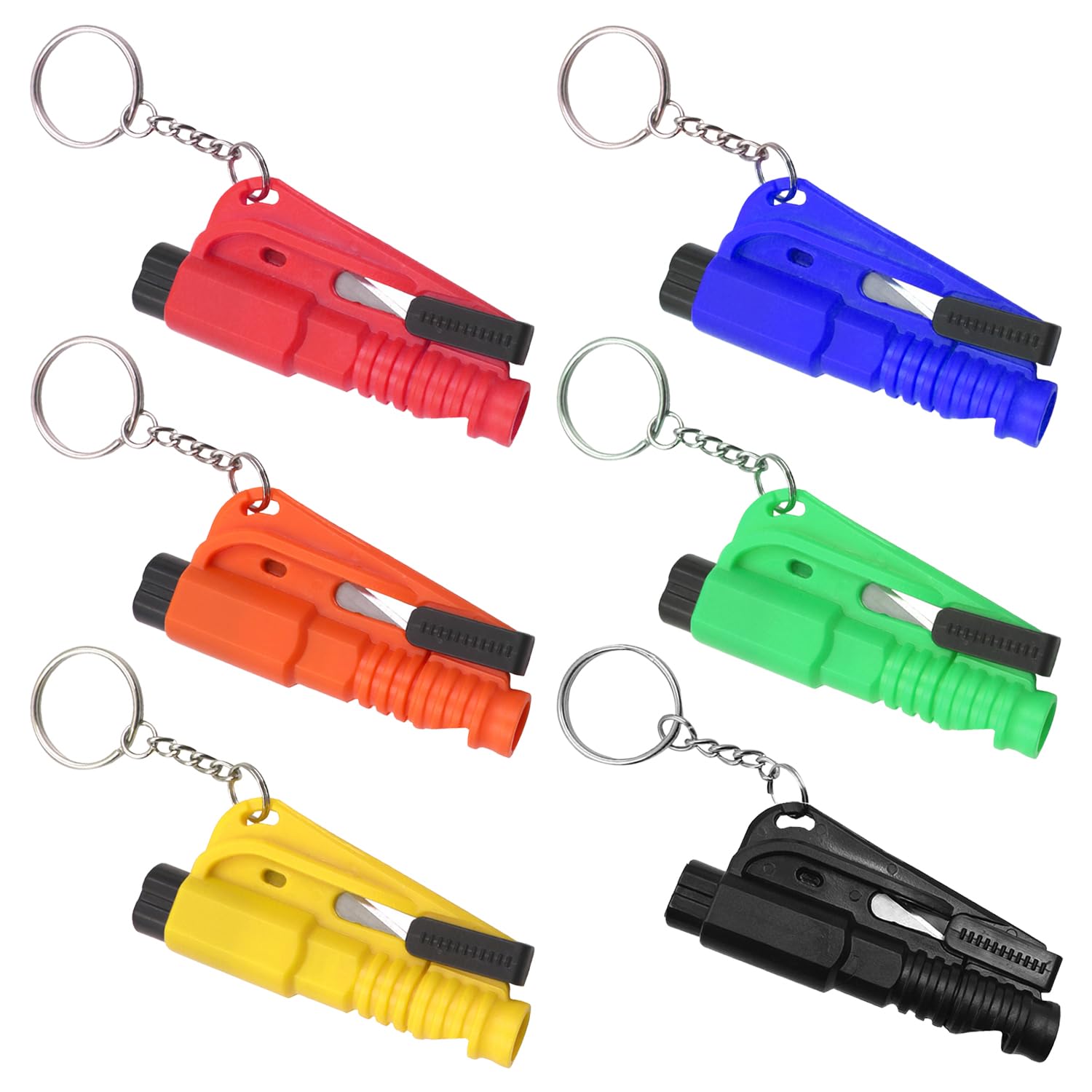 6 Pieces of Car Safety Escape Tools, Keychain Design, Multi-Function Window Breaker, Seat Belt Cutter, Emergency Whistle.