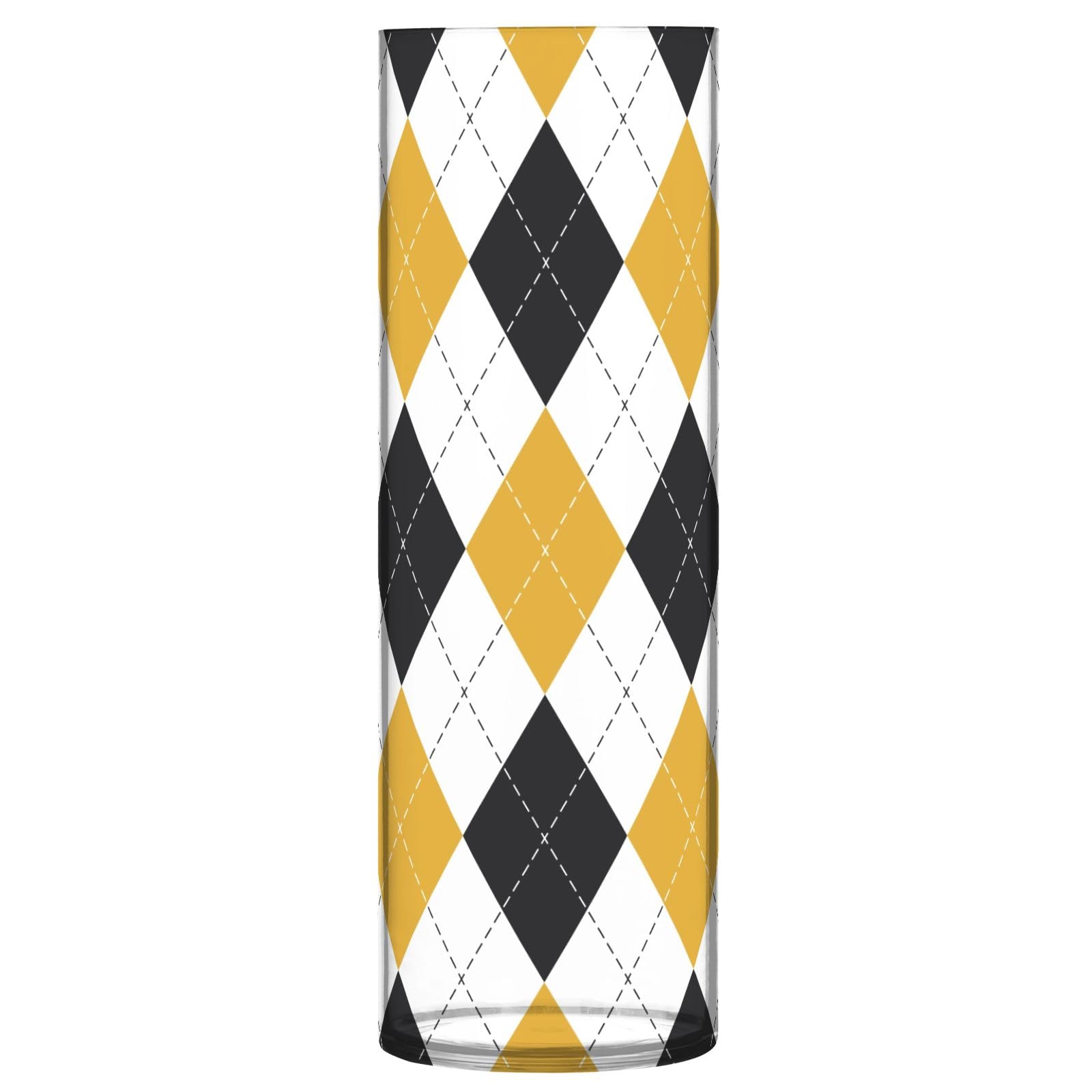Argyle 30x9cm Black Yellow Plastic Flower Vase with Tartan Tartan Pattern Clear for Wedding Dining Table Bookcase Bookcase