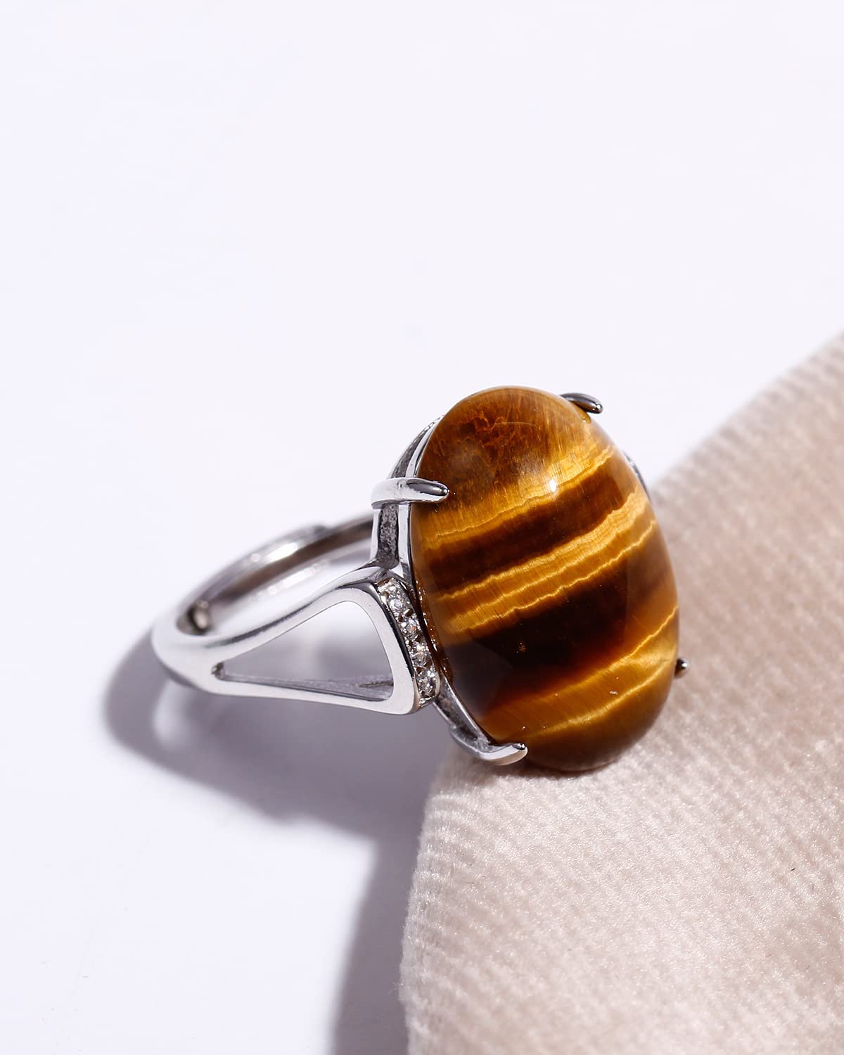 Anillos de plata de ley 925 para mujeres y hombres, anillo de ansiedad con piedra de ojo de tigre auténtica, ajustable, joyería unisex (7-10#), Piedra, Ojo de tigre
