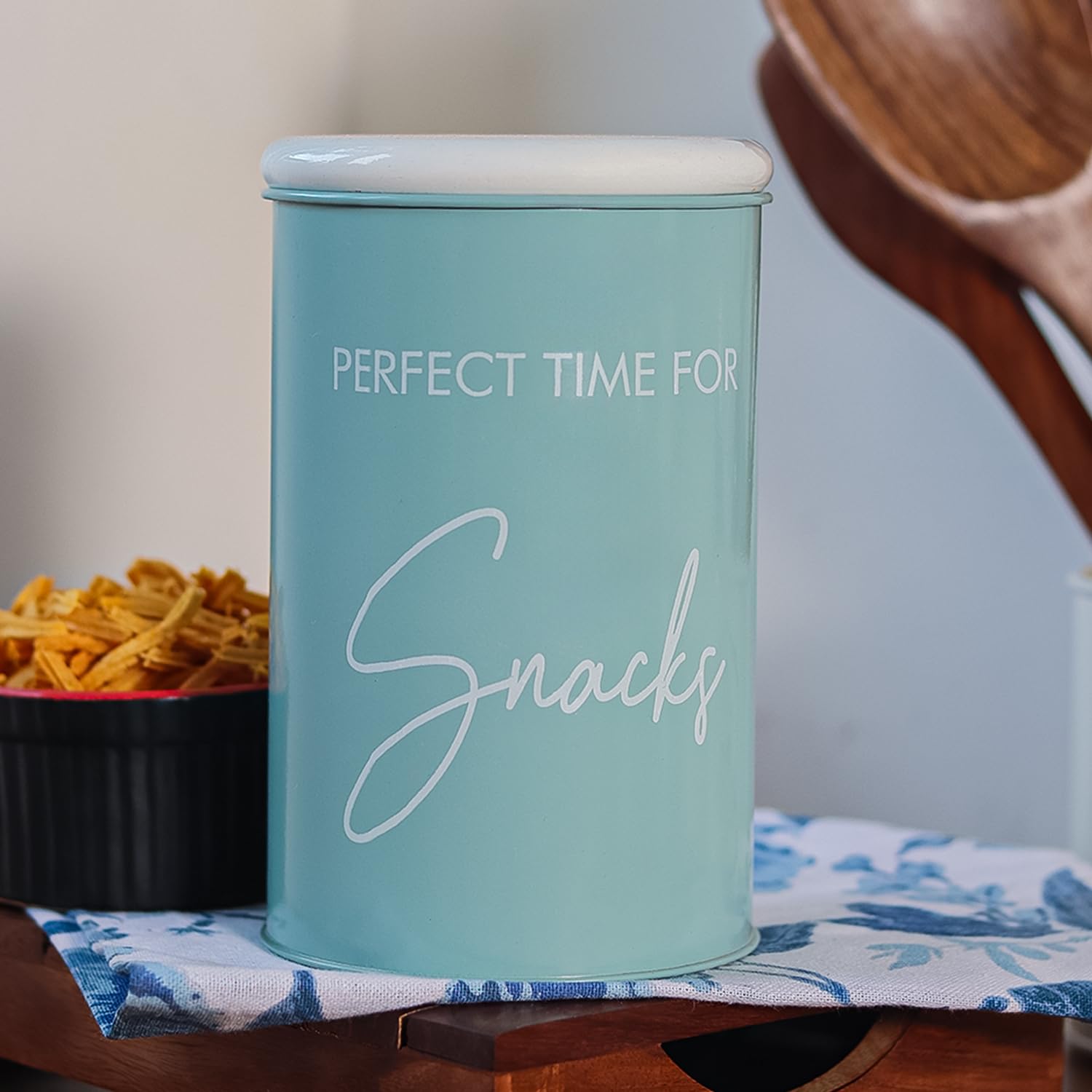 MARKET 99 Light Green Snacks Storage Jar (900ml) | Galvanised Iron Cylindrical Container for Storing Biscuits, Cookies, and Candies | Multi-Purpose Organizer Item