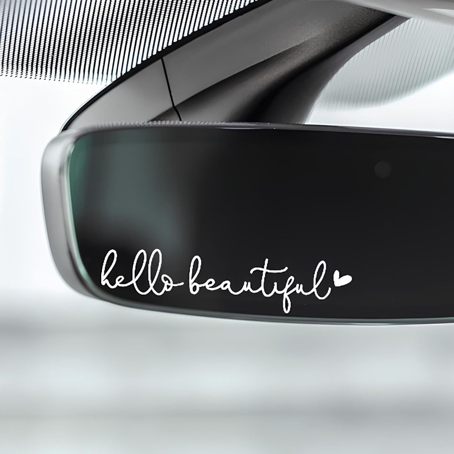 3PCS Hello Beautiful Rearview Mirror Decal - Vinyl Decor, Vanity Stickers, Car Window Decal, Self Affirmations, Accessories Gifts for Women, Car Decor