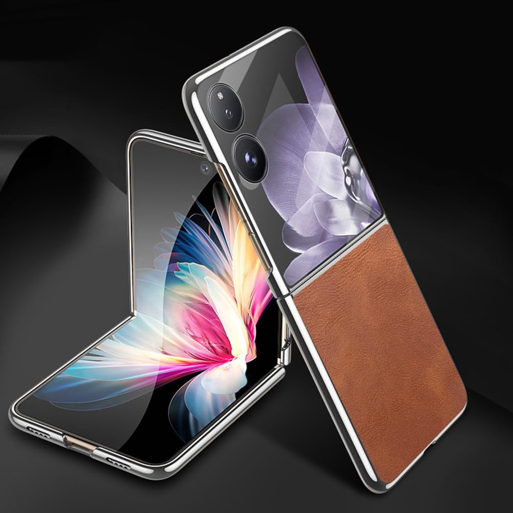 Coque pour Xiaomi Mix Flip 2, Galvanoplastie Étui Cuir Rétro Luxe avec Verre Trempé Protection Écran Housse Mince Antichoc,Noir,Flip 2