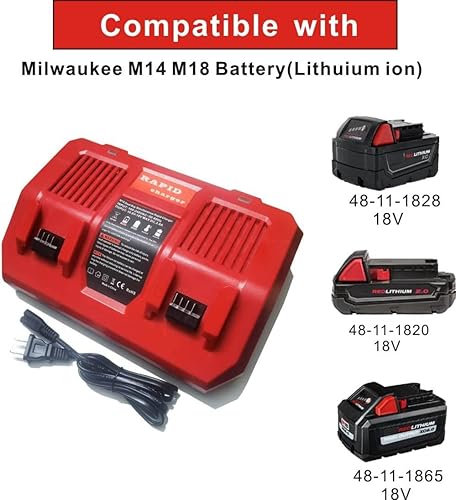 Miniatura 3 de Reemplazo del cargador rápido simultáneo Milwaukee M18 DualBay 48-59-1802 para batería de litio Milwaukee 18V M18 48-11-1811, C18B, Li18, M18, M18B,