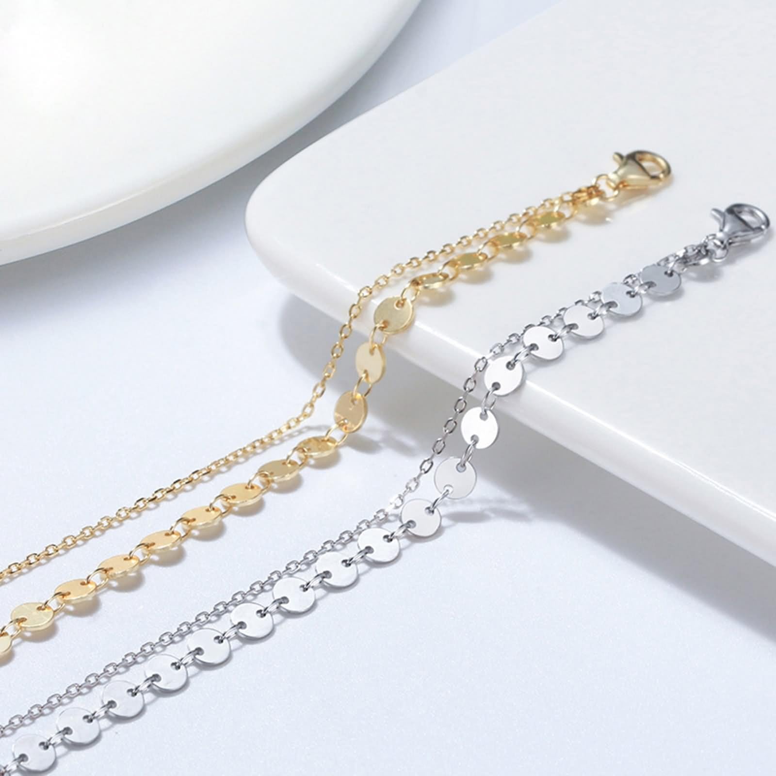 Tobillera mujer vacaciones, pulsera tobillera plata ley mujer, cadena 2 capas tobilleras lentejuelas mujer