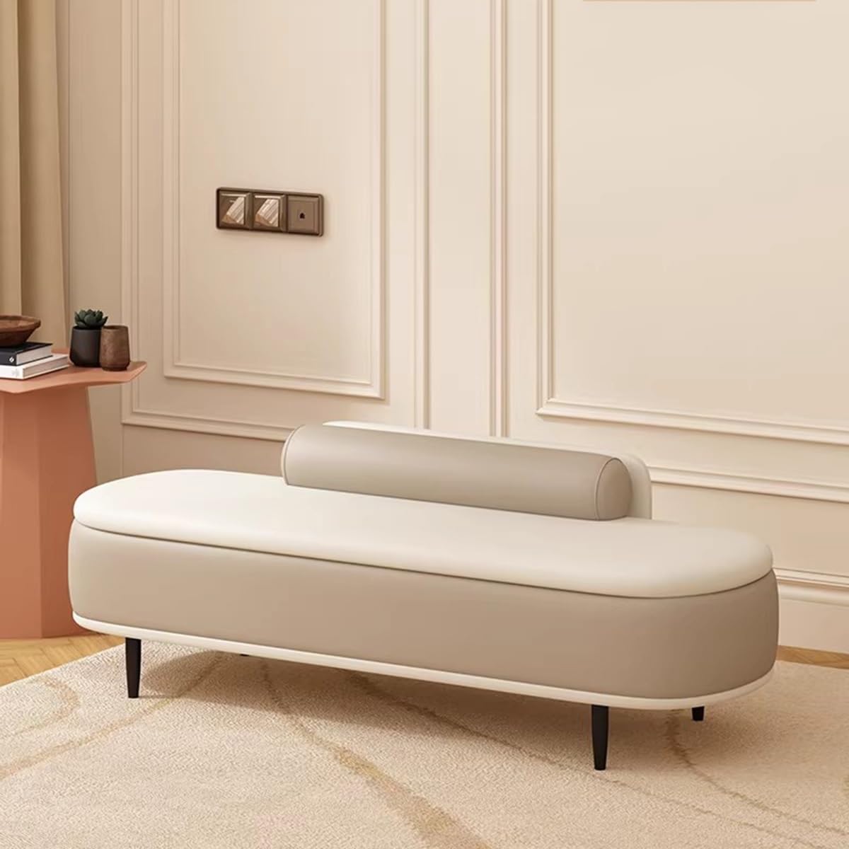 Banc coffre en cuir beige GIZNXBA 80CM un bout de lit raffine et elegant