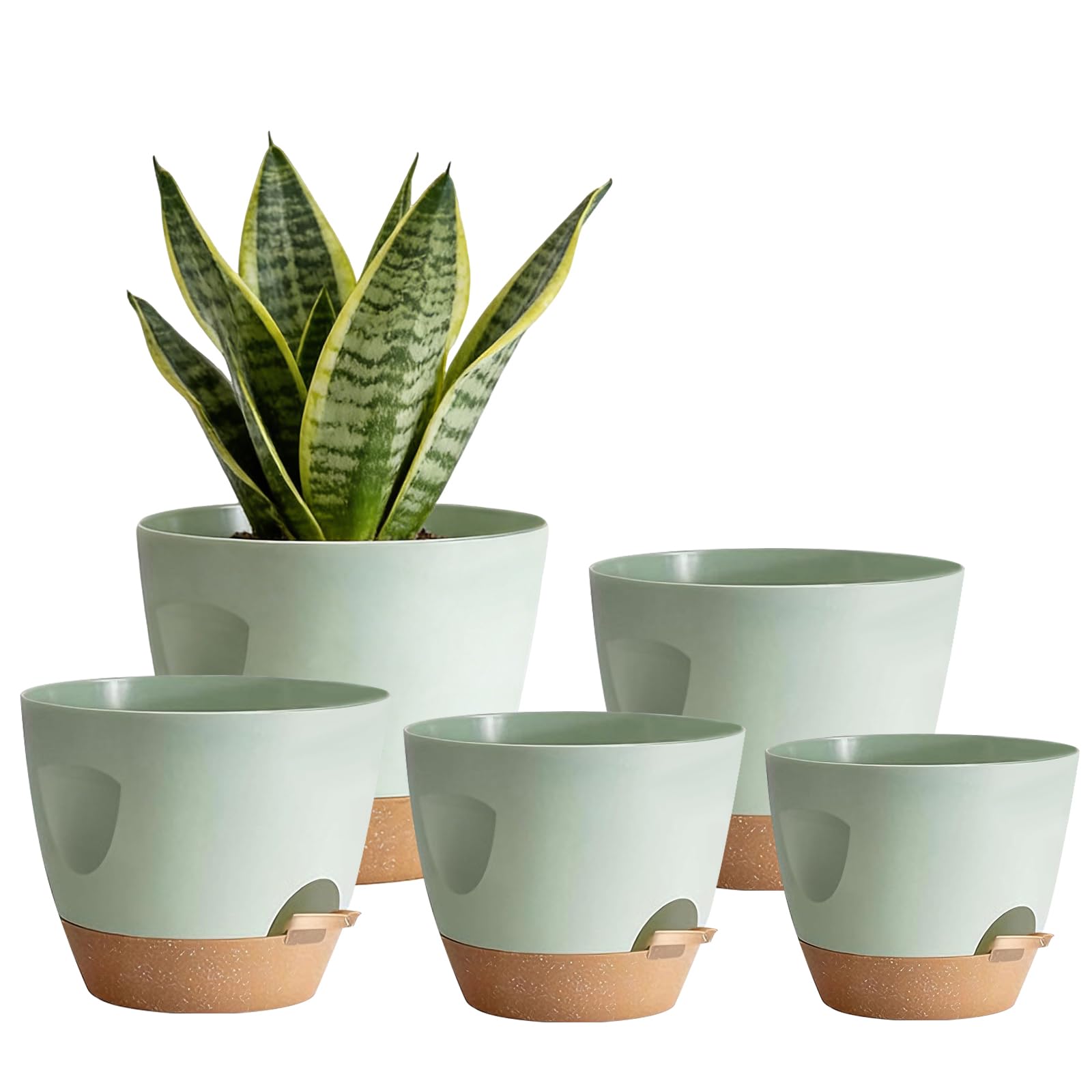 Shinybox 5 Piezas Maceta de Interior con Drenaje, 17.8/16.5/15.2/13.9/12.7cm Macetas de Auto-Riego, Macetas de Plástico con Asa, Macetas de con Forma de Flor para Interior para Decoración(Verde) - 2