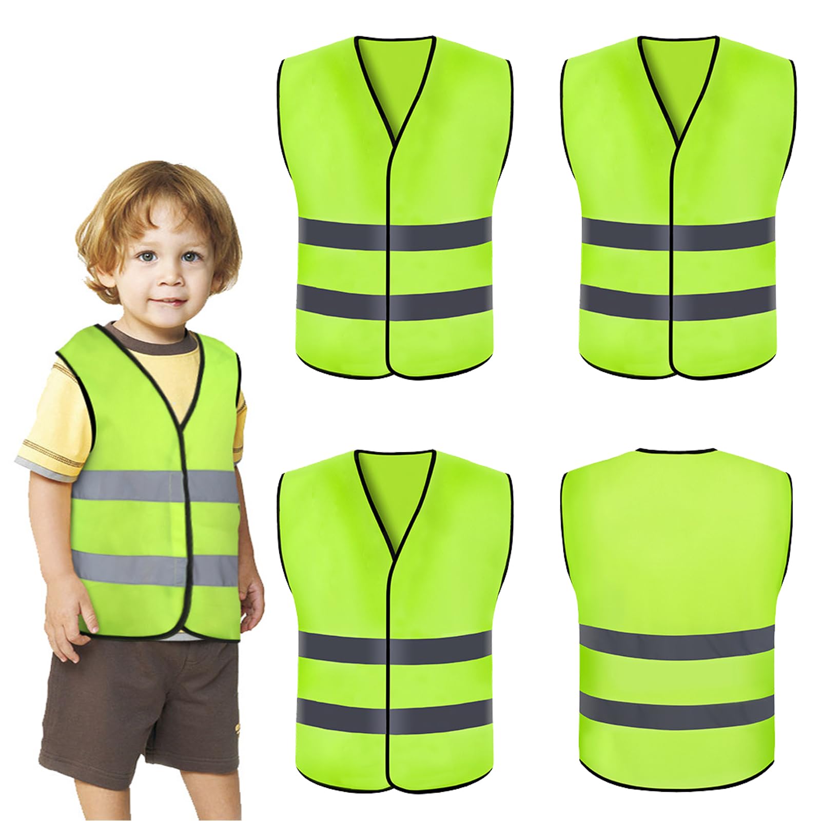 EDLMKM 4 Pack Hi Vis Vests for Kids High Visibility Jackets Standard Size, School Safety Vest, Safety Vest, Waistcoats Jacket