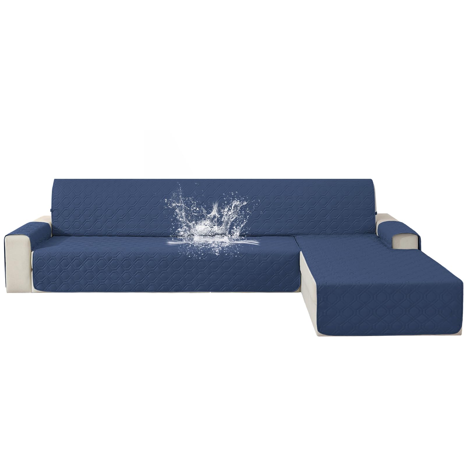 YSTELLAA Housse De Canapé d'angle 4 Places, Housse Canape d'angle avec Accoudoirs, Protection Canapé d'angle Impermeable, Couvre Canapé en Forme De L Gauche/Droit Réversible, Bleu Berlin