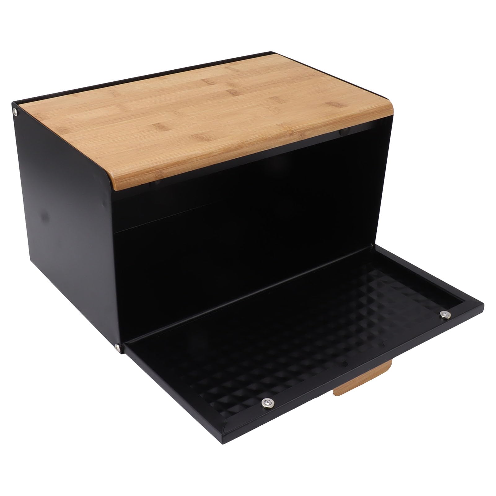 Asixxsix Drewniany Pojerik na Chleb o Duzej Pejmności do Blutu Kuchennego, Vintage Design Heavy Juty Pojemnik do PrZechowywania Chleba z łaatwim Dostępem (BLACK)
