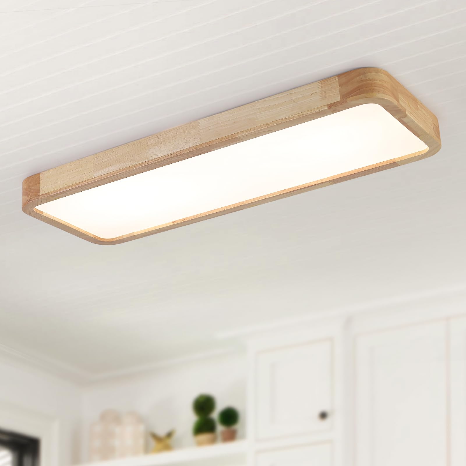 Plafon Led Techo Madera,80 * 30Cm Moderno Lampara Techo 36W 3000K-6000K Grande Lamparas De Techo Salon,Regulable Con Mando,Cuadrado Lampara Techo Dormitorio Para Cocina Habitacion