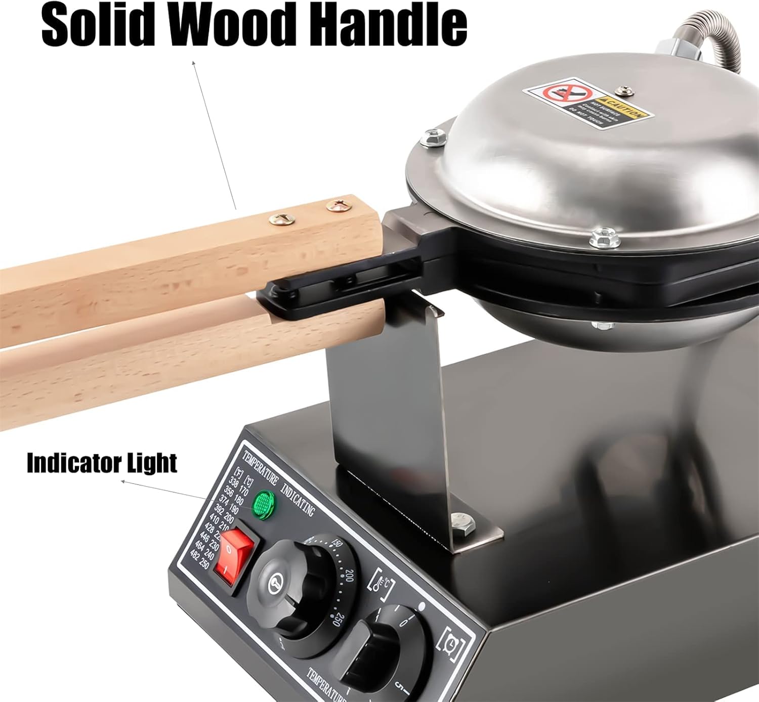 PYY Commercial Bubble Waffle Maker - 1500W, 180° Rotating, Non-Stick Plates, Adjustable Temp & Timer