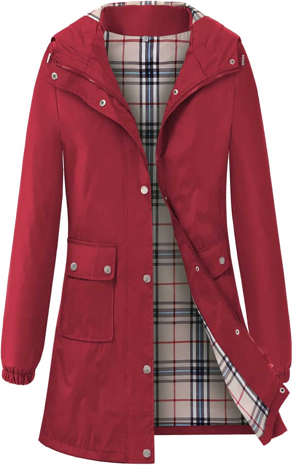 Rain Coat for Women Waterproof with Hood Lightweight Women's Rain Jacket Outdoor Trench Windbreaker Long Raincoats X-Large Red