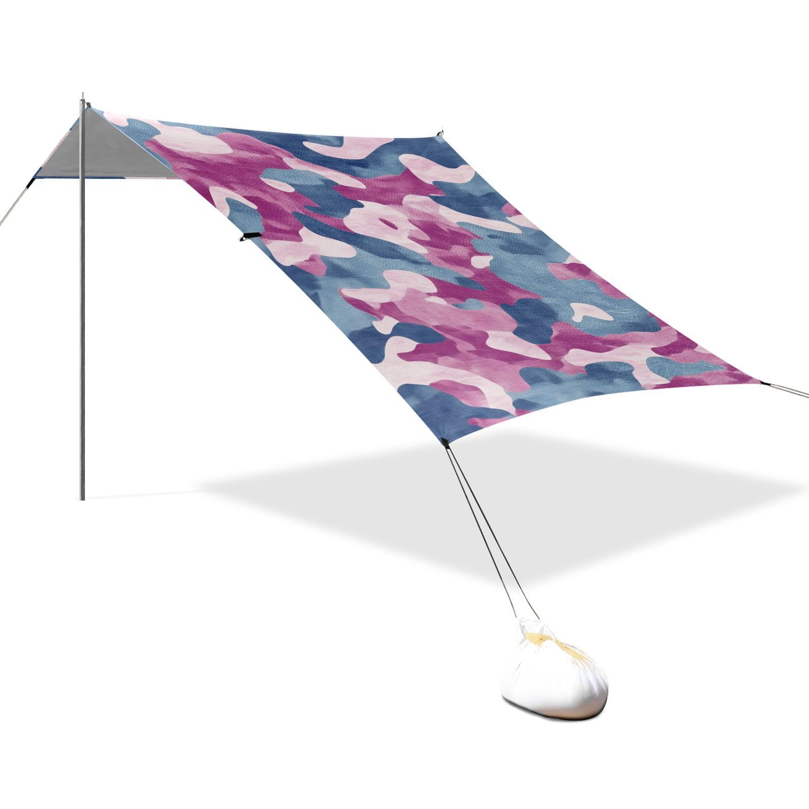 Denim Blue Beach Tent UPF50+ Lightweight Large Sun Shade Includes Sand Shovel, Sandbags, Stability Poles for Camping, Fishing, Backyard Fun