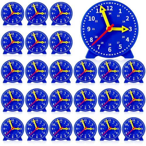Image of Batiyeer 24 Pcs Teaching Clock Kit for Kids to Tell Time Teaching Mini Geared Clock for Kids Basic Math Development Teacher and Classroom Supplies, 4 Inch (Dark Blue)