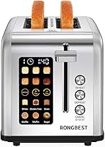2 Slice Touch Screen Toaster, Stainless Steel Toaster with Wide Slots for Bagels and Bread, Reheat/Defrost/Cancel Functions, Removable Crumb Tray, Silver