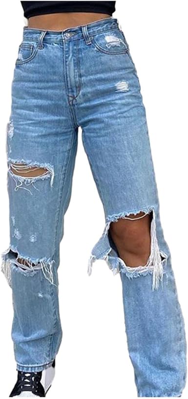 Amazon.com: MASZONE Pantalones de mezclilla de cintura alta para mujer,  pantalones de mezclilla de pierna ancha, sueltos, con estampado de  mariposa, pantalones rectos : Ropa, Zapatos y Joyería