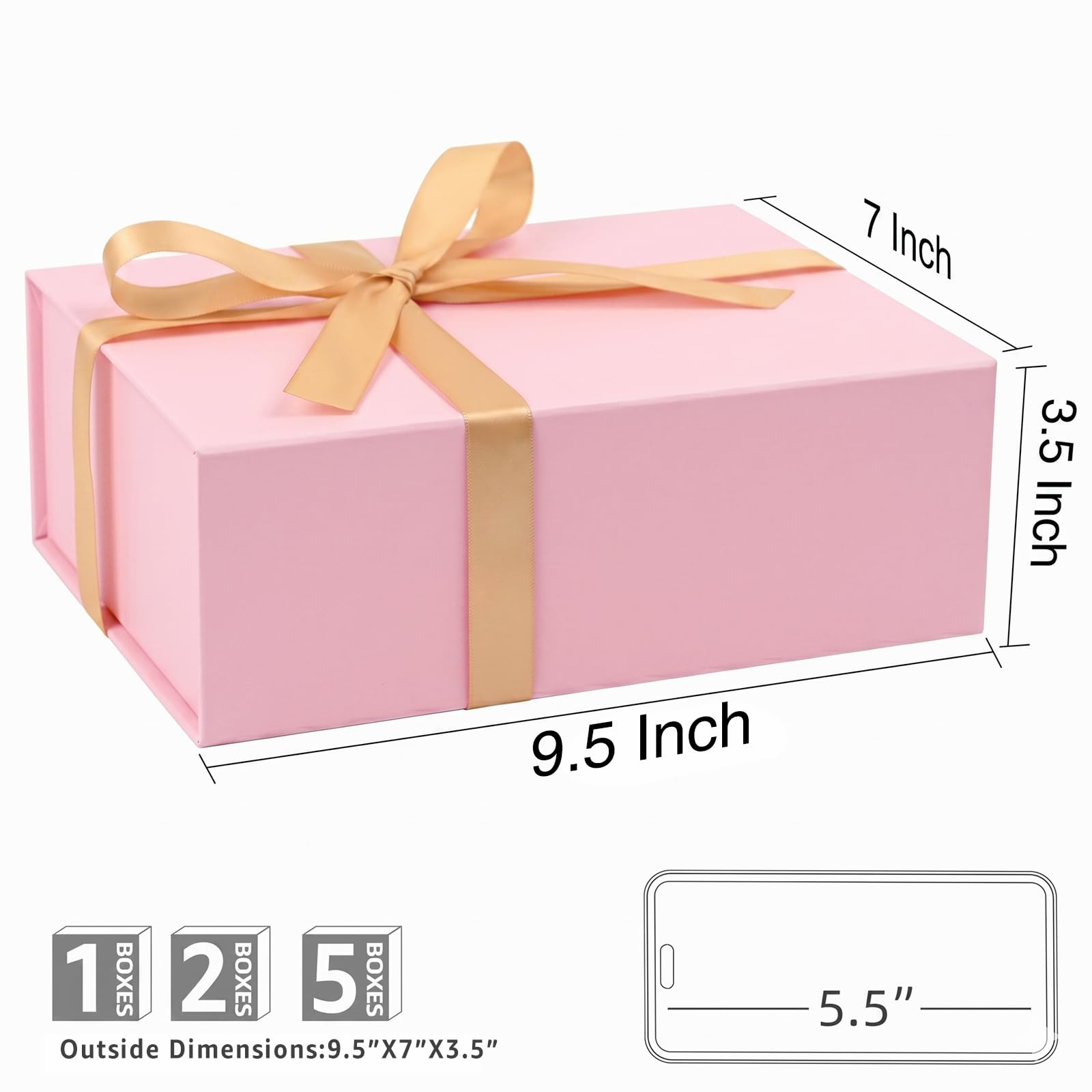 LIFELUM Set di 5 scatole regalo rosa, 24,1 x 17,8 x 8,9 cm, pieghevoli, magnetiche, con nastro, cartoncino, riempitivo sminuzzato, per festa del papà, proposta di sposa, laurea, matrimonio