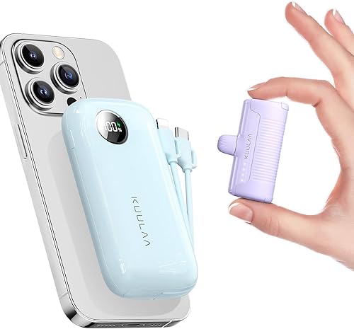 Kuulaa Cargador portátil actualizado 2023 con cable USB C integrado, paquete de 2