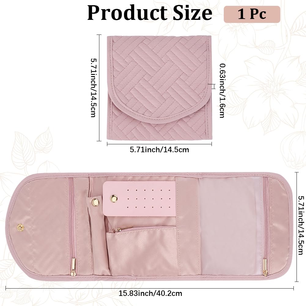 CREATCABIN Travel Jewelry Organizer Travel Jewelry Case Small Foldable Jewelry Hanging Bag Portable Everyday Jewelry Storage Roll for Journey-Rings Necklaces Earrings Bracelets Brooches 15.83x5.71in
