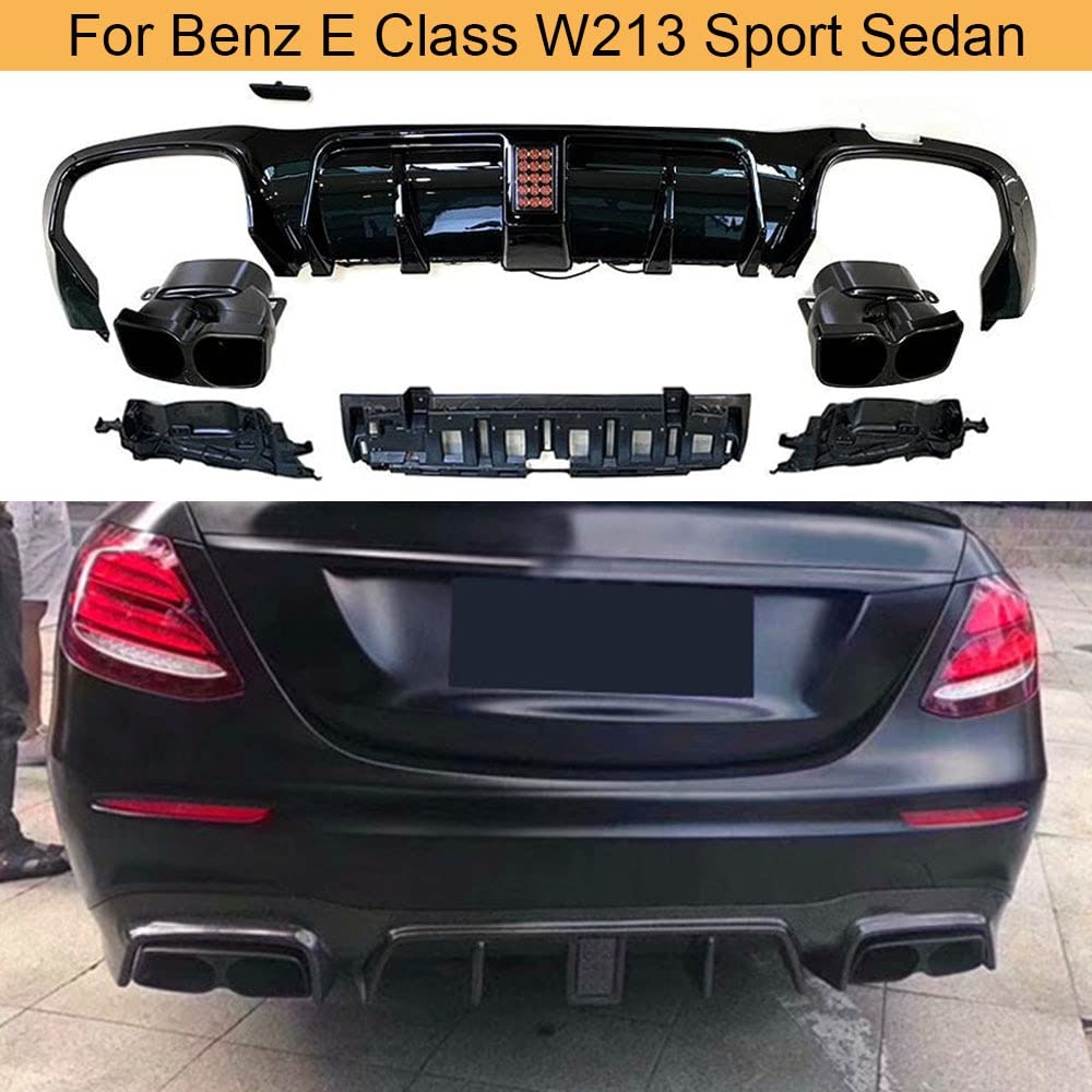 Diffuseur de Pare-Chocs arrière de Voiture Diffuseur Spoiler Lèvre Fit for Mercedes Benz E Classe W213 Sport Sedan 2017-2020 Diffuseur de Pare-Chocs arrière avec astuces d'échappement PP