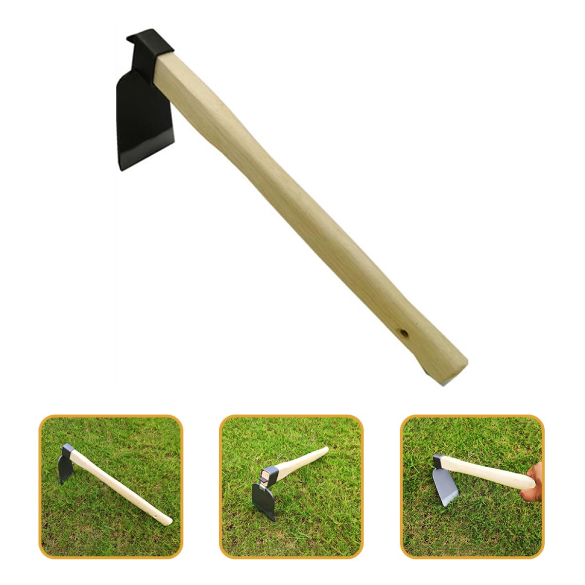 HANABASS Azada De Jardinería De Acero Herramienta Manual De Jardinería Mango De Madera Para Huerto Para De Hortalizas Deshierbe y Plantación Al Aire