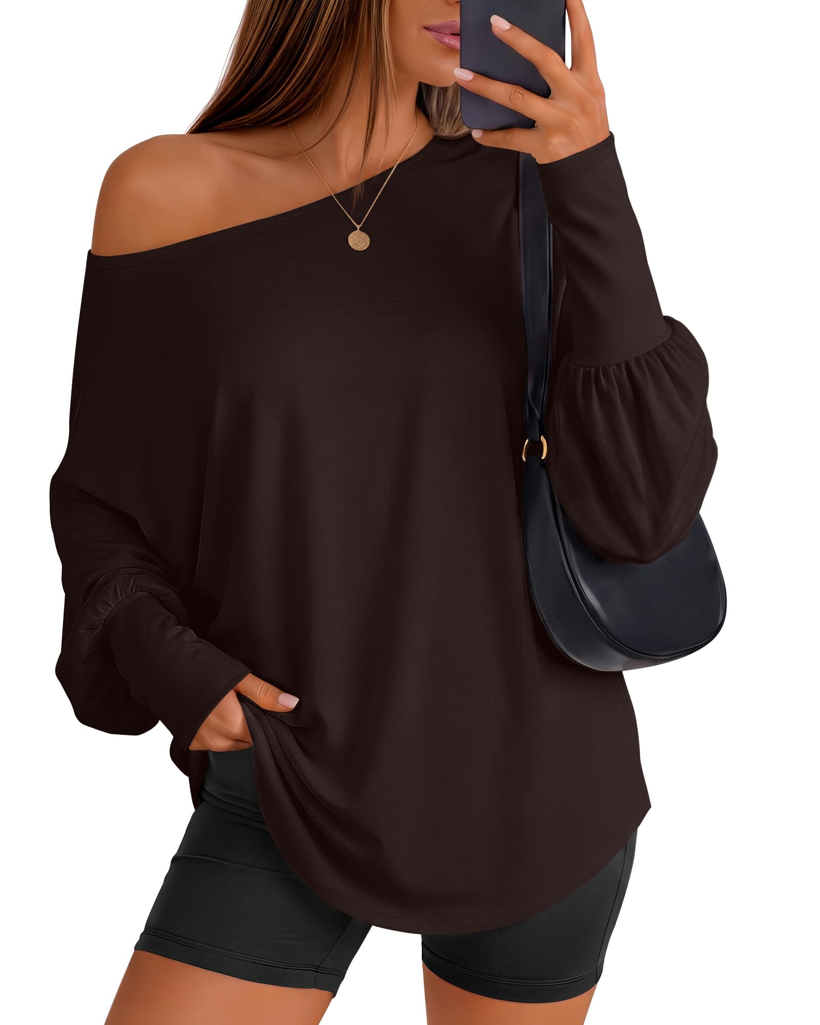 Huukeay Women's Off The Shoulder Shirts Oversized Tops