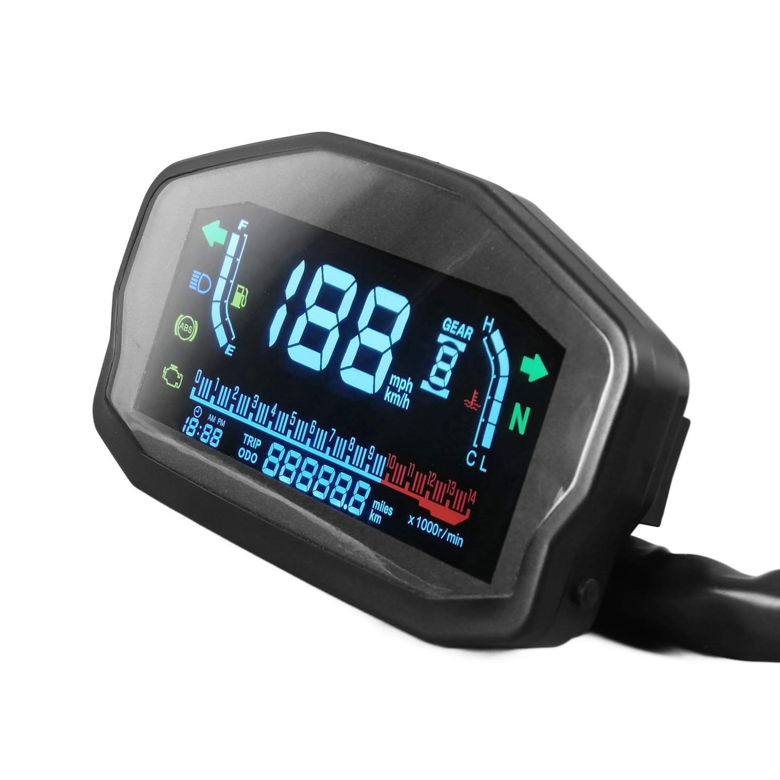 Fabater Zestaw Wskaźników Motocyklowych Prędkościomierz Obrotomierz Cyfrowy Wyświetlacz LCD, Miernik Poziomu w Temperaturze Wody z Podświetleniem dla Uniwersalnego Dopasowania