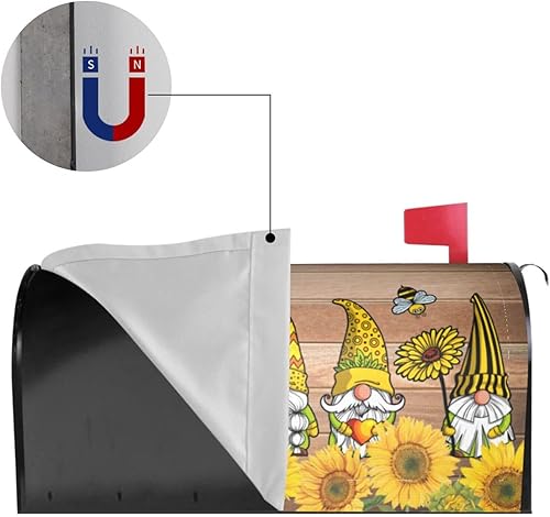 Miniatura 4 de Gnomo Bee - Cubierta magnética impermeable para buzón, panel de madera de girasol, fondo para buzón para decoración del hogar, jardín, 21 x 18